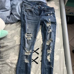Hollister blue distressed ripped skinny jeans